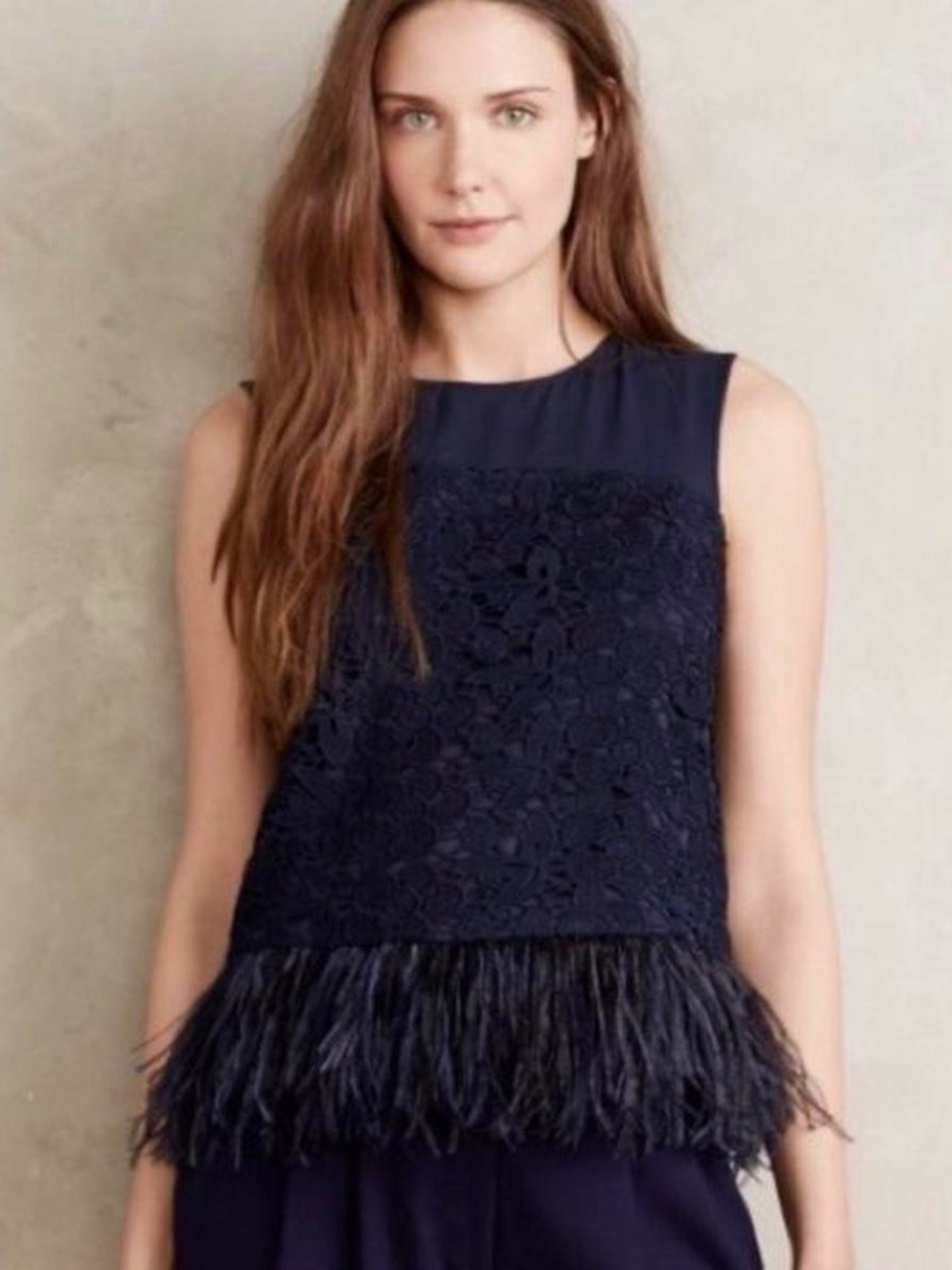 Anthropologie Lace & Feather Sleeveless Top